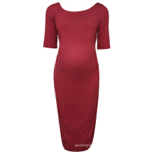 Kate Kasin Women Comfortable Half Sleeve Crew Neck Dark Red Cotton Maternity Summer Party Dress KK000502-1